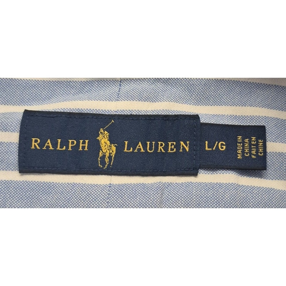 Ralph Lauren men's blue white striped button up long sleeve shirt LG embroidered - Picture 4 of 16